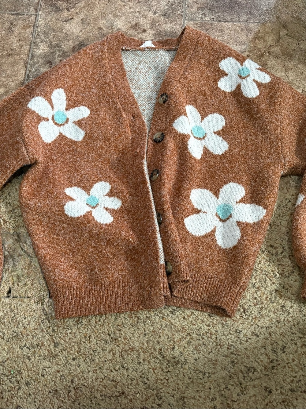 Rust Floral Button-Front Cardigan Sweater